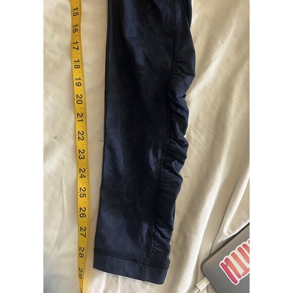 Lululemon Speed Tights Pants Lux Navy Blue Paisley Embossed Inkwell Ruched Sz 8 - Picture 13 of 13